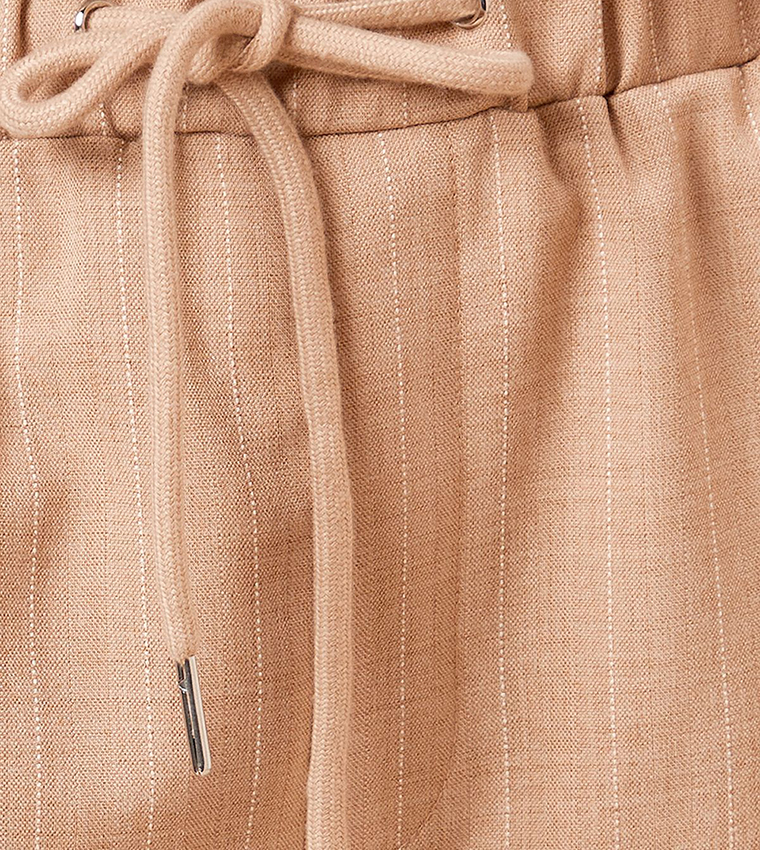 Petite Elastic Waist Striped Wide Leg Trousers