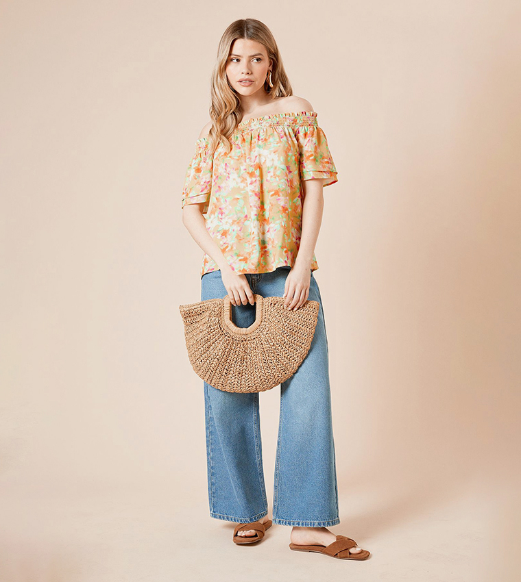 Floral Bardot Flared Sleeves Top