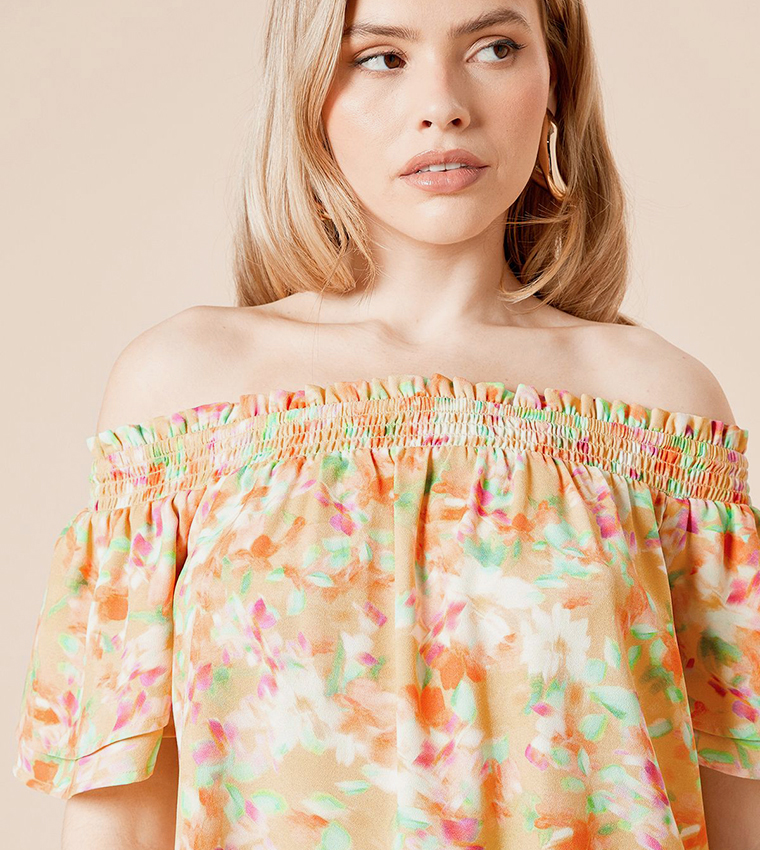 Floral Bardot Flared Sleeves Top