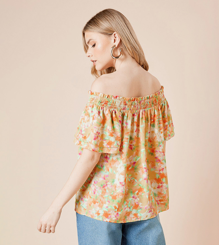 Floral Bardot Flared Sleeves Top