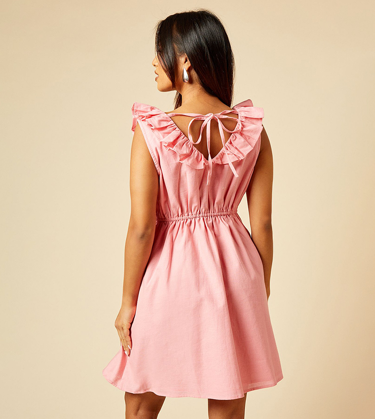 Petite Ruffled Sleeves Tie Back Mini Dress