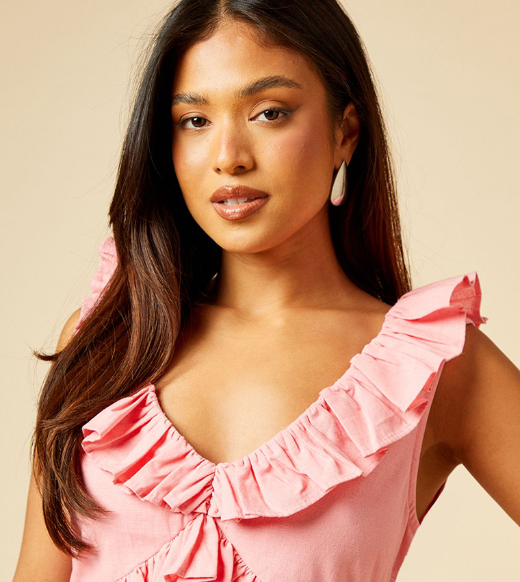 Petite Ruffled Sleeves Tie Back Mini Dress