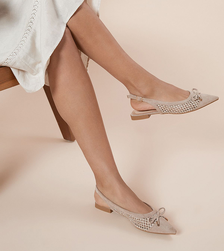 ANOUK Faux Suede Woven Detail Slingback Flats Shoes