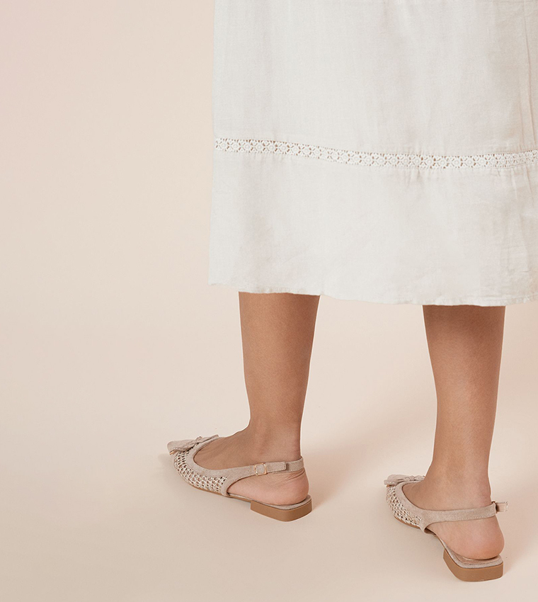 ANOUK Faux Suede Woven Detail Slingback Flats Shoes