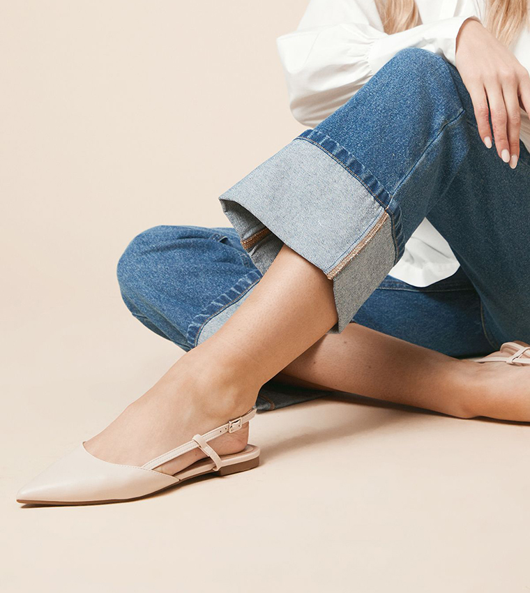Briony Faux Leather Pointed Slingback Flat Shoes