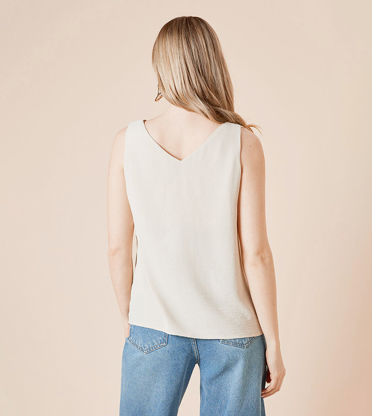 Solid V-Neck Sleeveless Top
