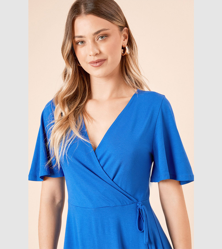 Wrap Front Flared Sleeves Mini Dress