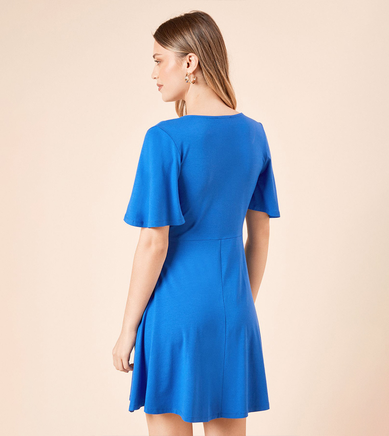 Wrap Front Flared Sleeves Mini Dress