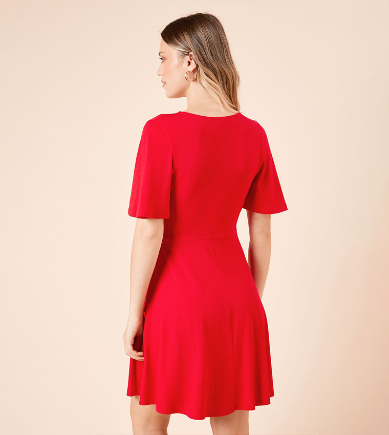 Wrap Front Flared Sleeves Mini Dress