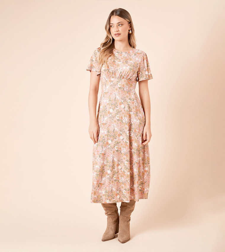Empire Seam Tie Back Midi Dress