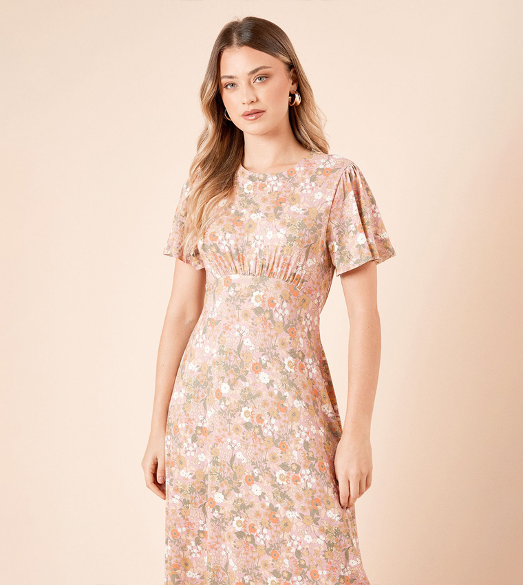 Empire Seam Tie Back Midi Dress
