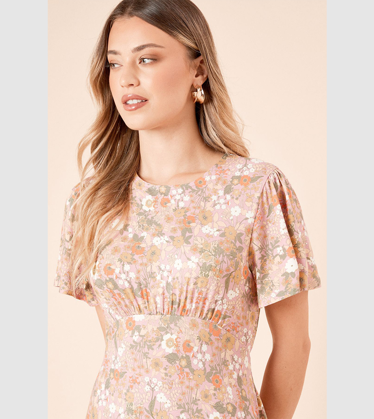 Empire Seam Tie Back Midi Dress