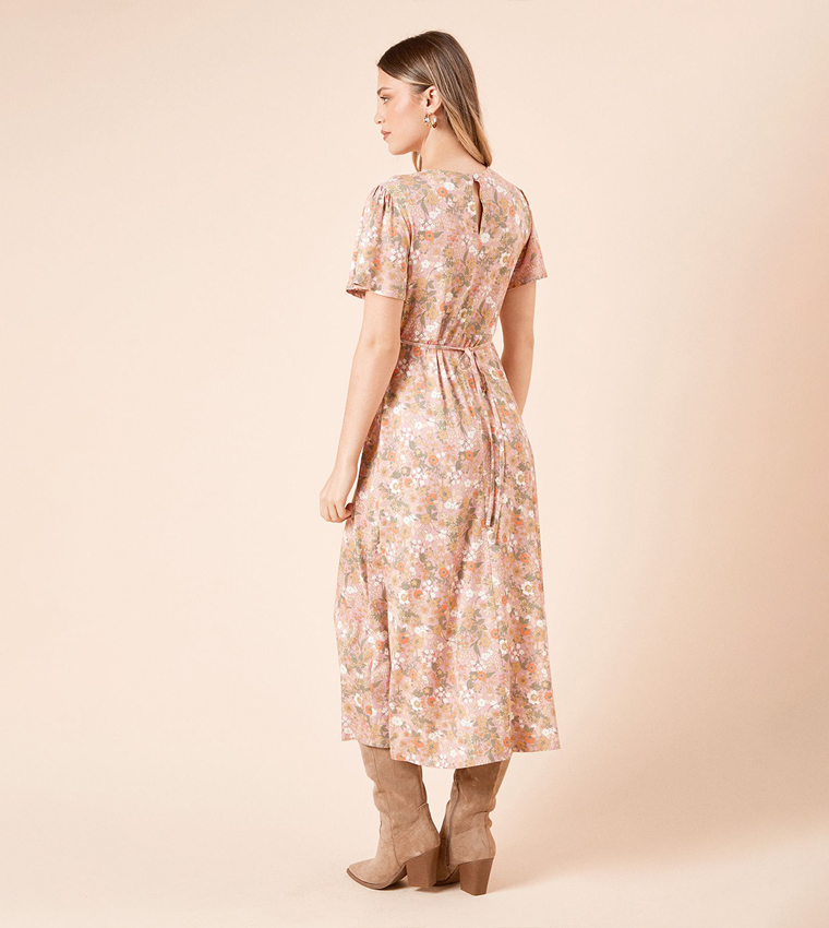 Empire Seam Tie Back Midi Dress