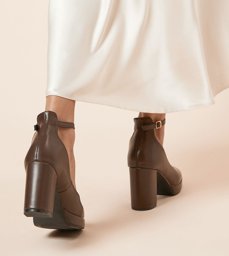 Vanessa Faux Patent Leather Ankle Strap Block Heel Pumps