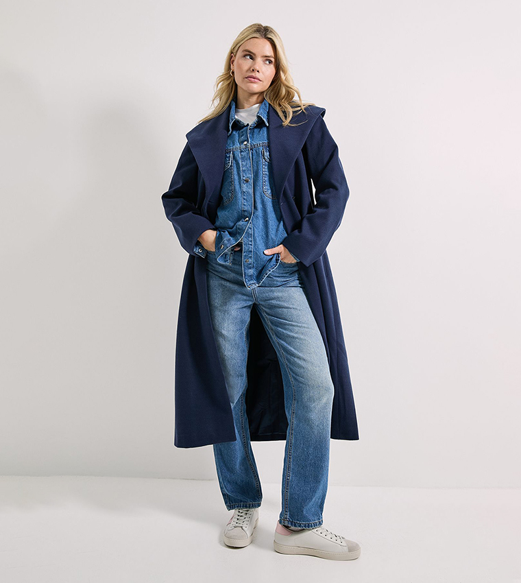 Long Sleeves Shawl Belted Coat
