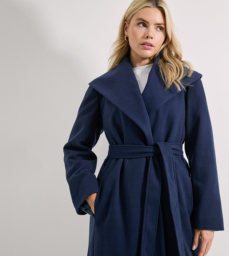 Long Sleeves Shawl Belted Coat