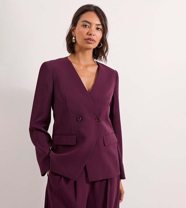 V-Neck Longline Double Breasted Blazer