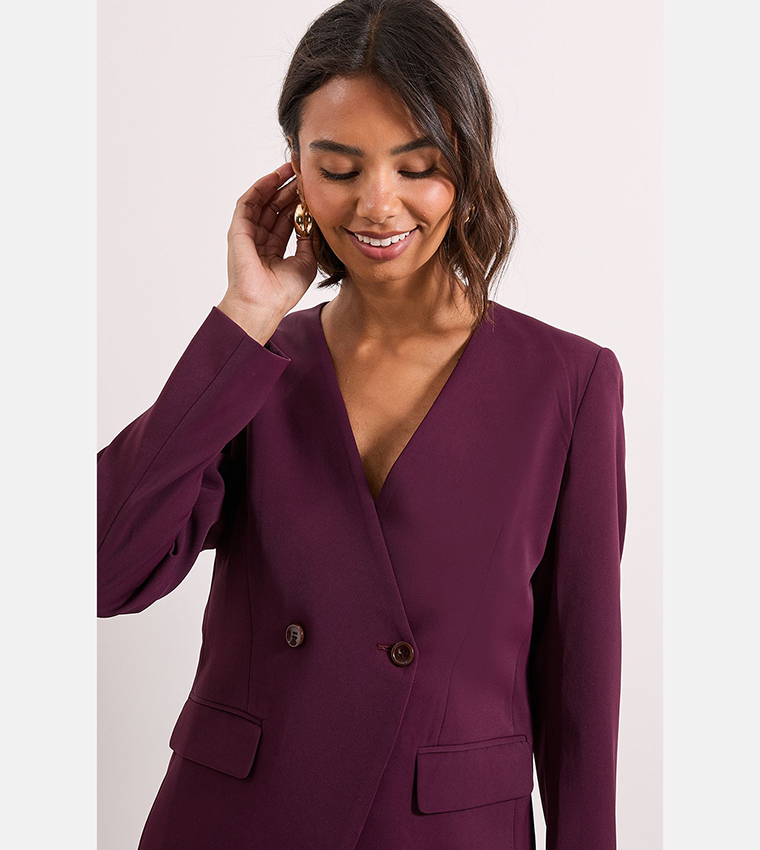 V-Neck Longline Double Breasted Blazer