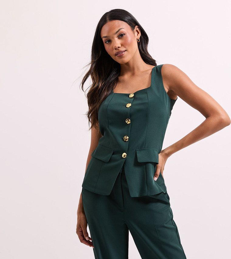 Button Detail Longline Waistcoat