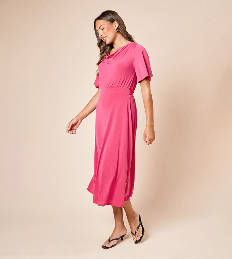 Cowl Neck Tie Back Midi Dress