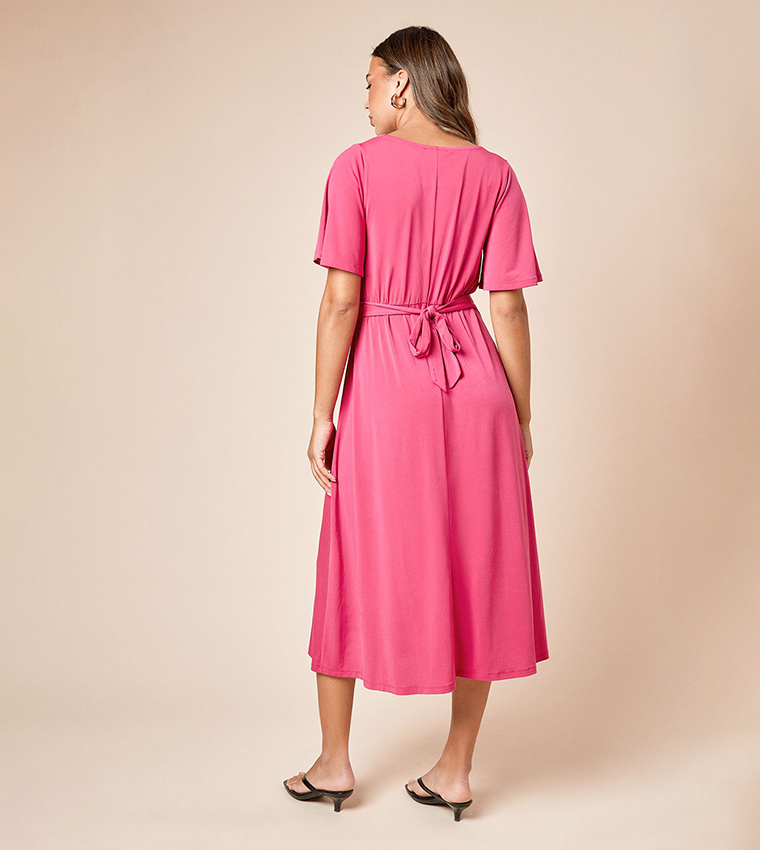 Cowl Neck Tie Back Midi Dress