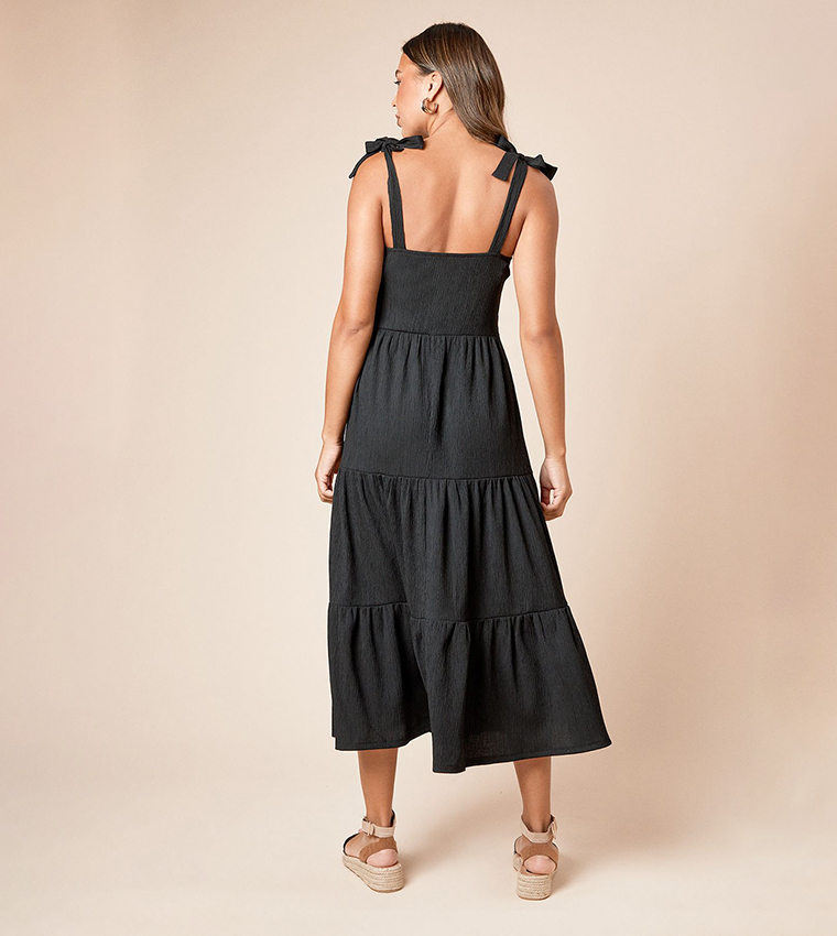 Tie Shoulder Tiered Midaxi Dress
