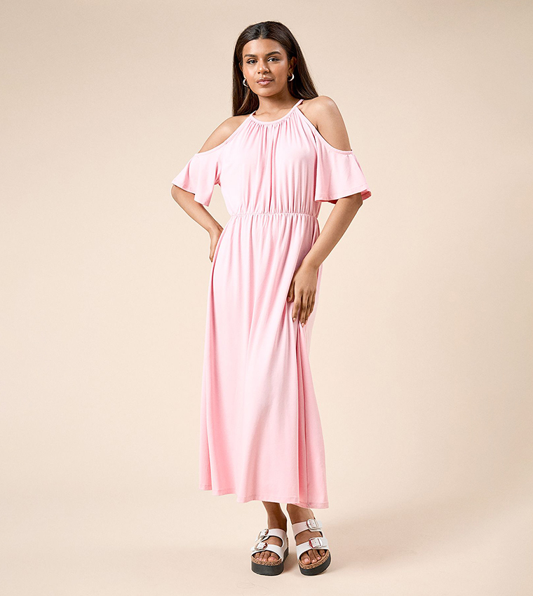 Petite Cold Shoulder Halterneck Midi Dress