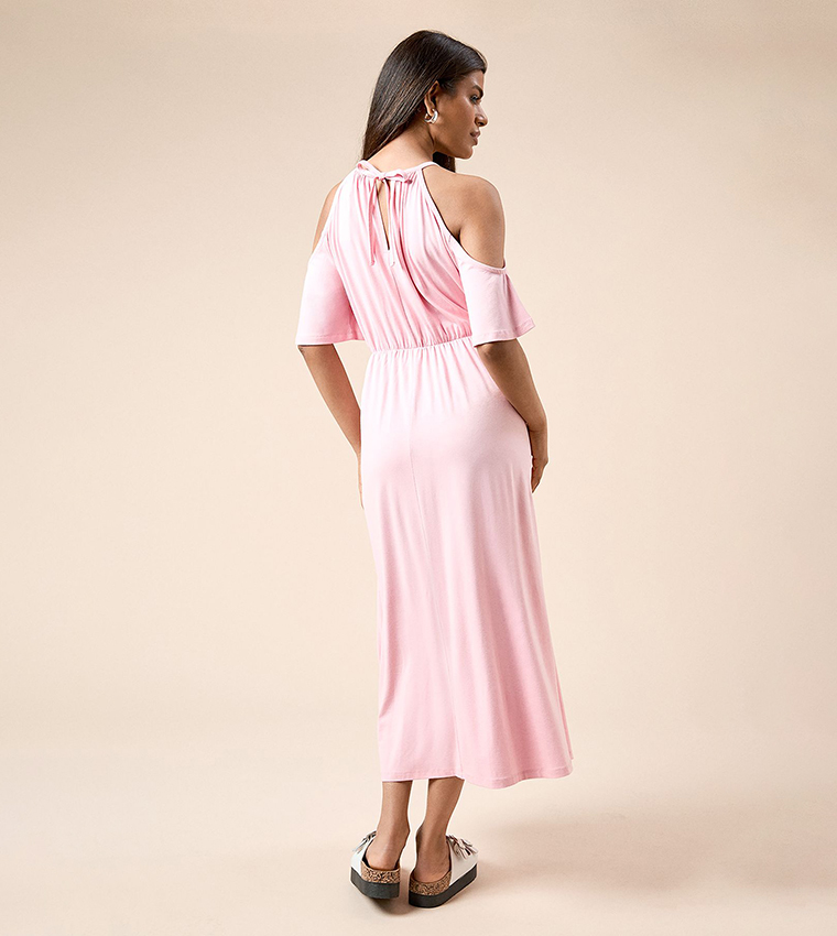 Petite Cold Shoulder Halterneck Midi Dress