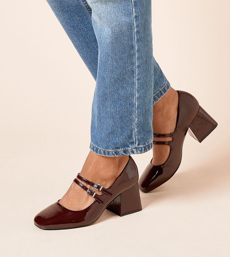 Dawn Faux Patent Leather Double Mary Jane Pumps