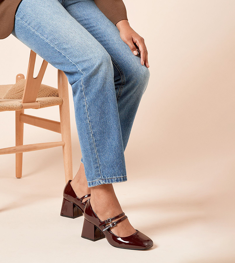 Dawn Faux Patent Leather Double Mary Jane Pumps