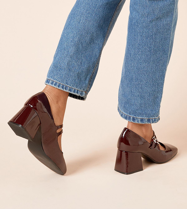 Dawn Faux Patent Leather Double Mary Jane Pumps