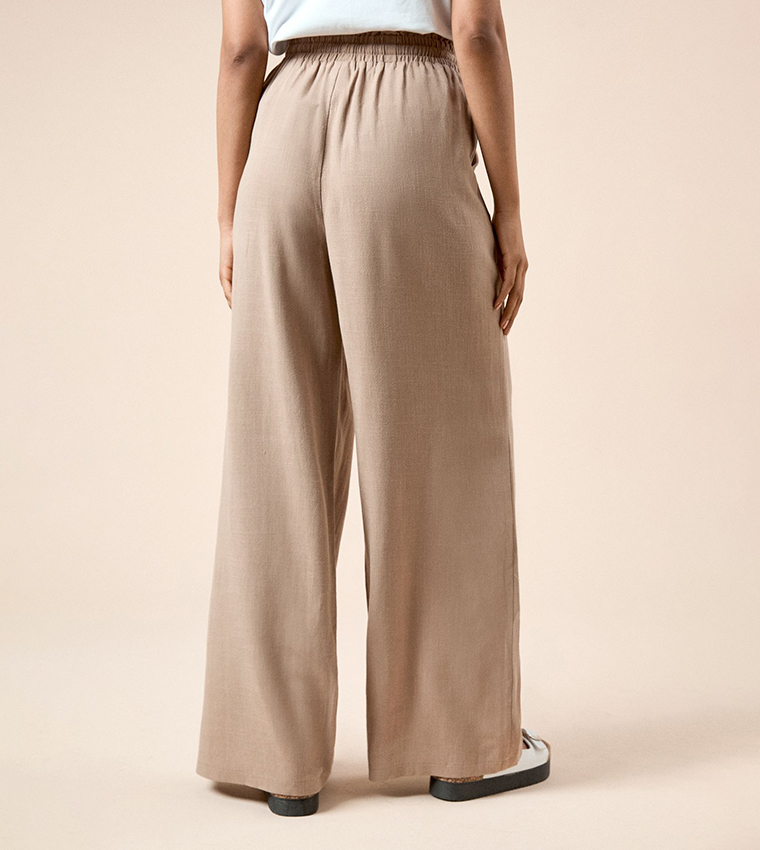 Petite Tie Waist Wide Leg Trousers