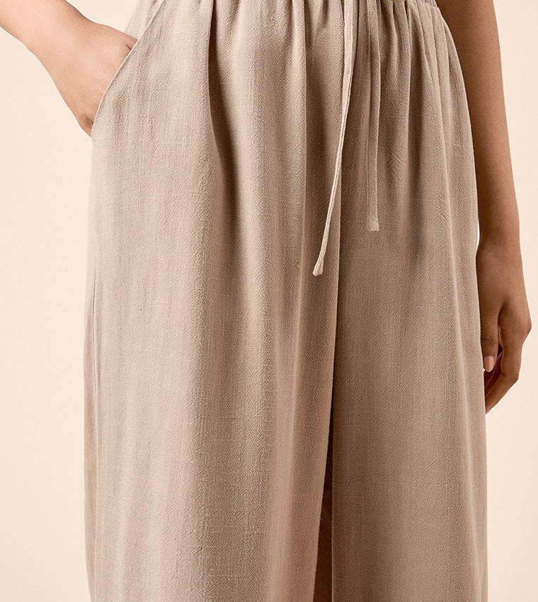 Petite Tie Waist Wide Leg Trousers