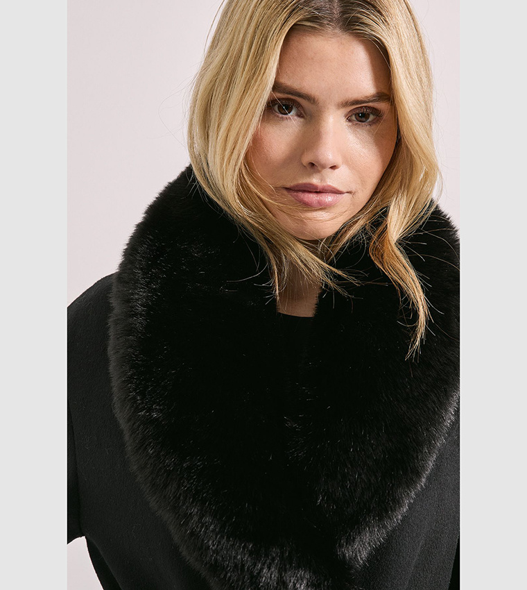 Faux Fur Collar Belted Coat