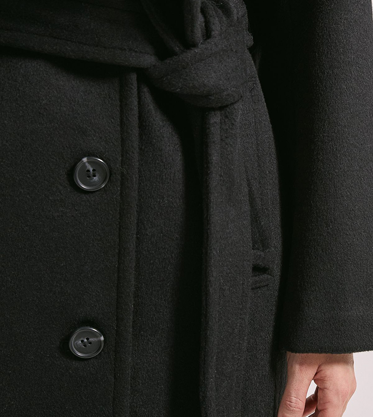 Faux Fur Collar Belted Coat