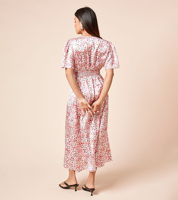 Petite V-Neck Flared Sleeves Midi Dress