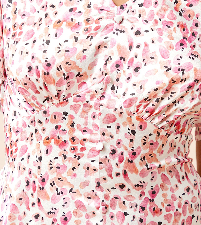 Petite V-Neck Flared Sleeves Midi Dress