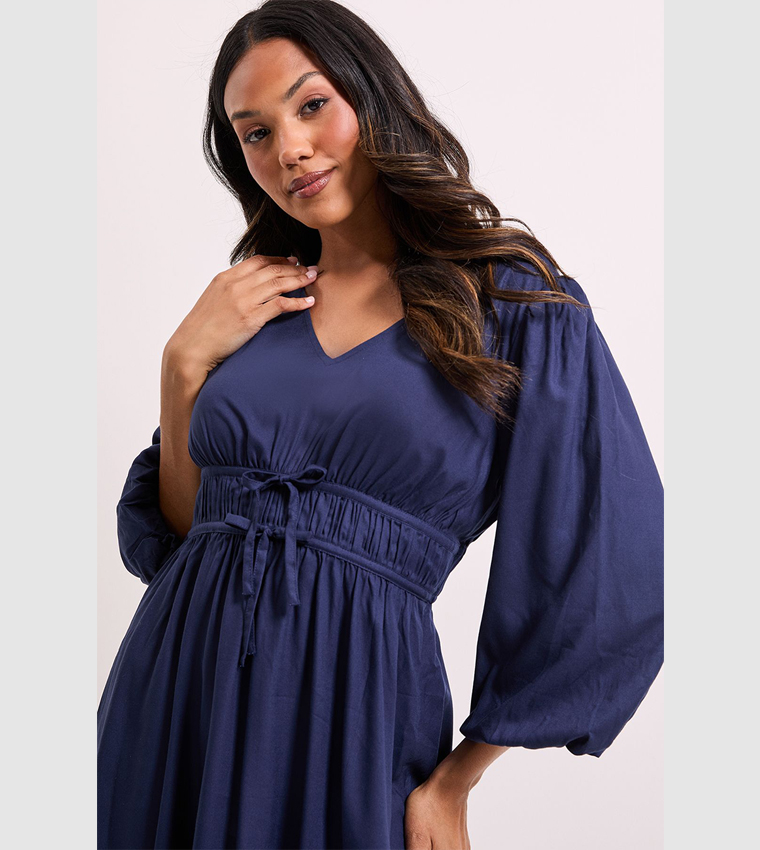 فستان ميني بأكمام منتفخة ورباط