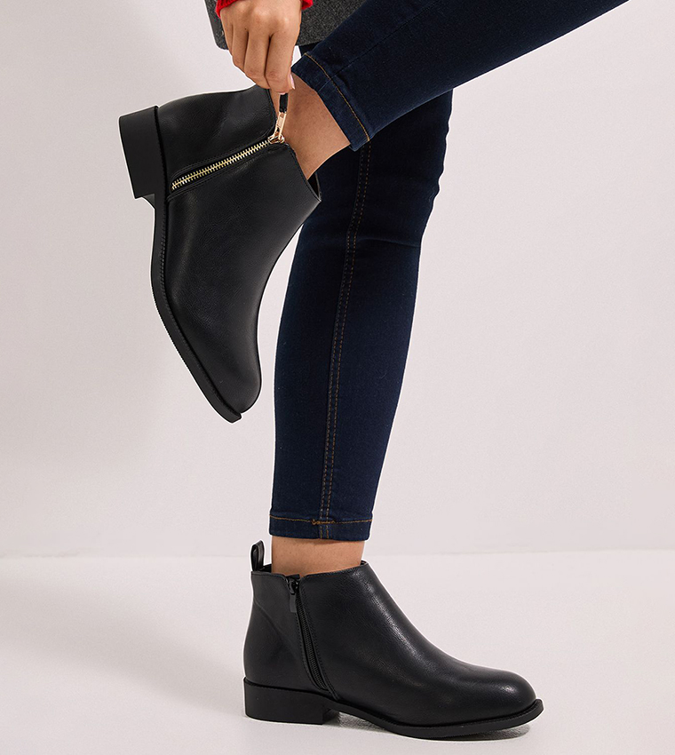 Maddy Side Zip Flat Ankle Boots