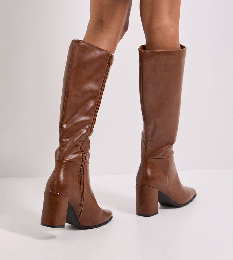 Kristen Faux Leather Square Toe Knee High Boots