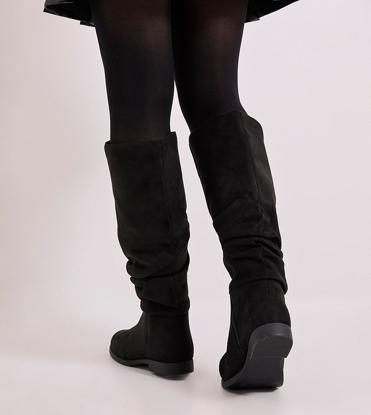 Buy Dorothy Perkins Karina Faux Suede Flat Knee High Ruched Boots