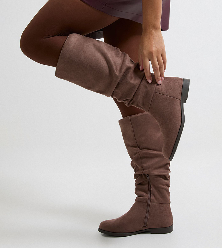 Buy Dorothy Perkins Karina Faux Suede Flat Knee High Ruched Boots