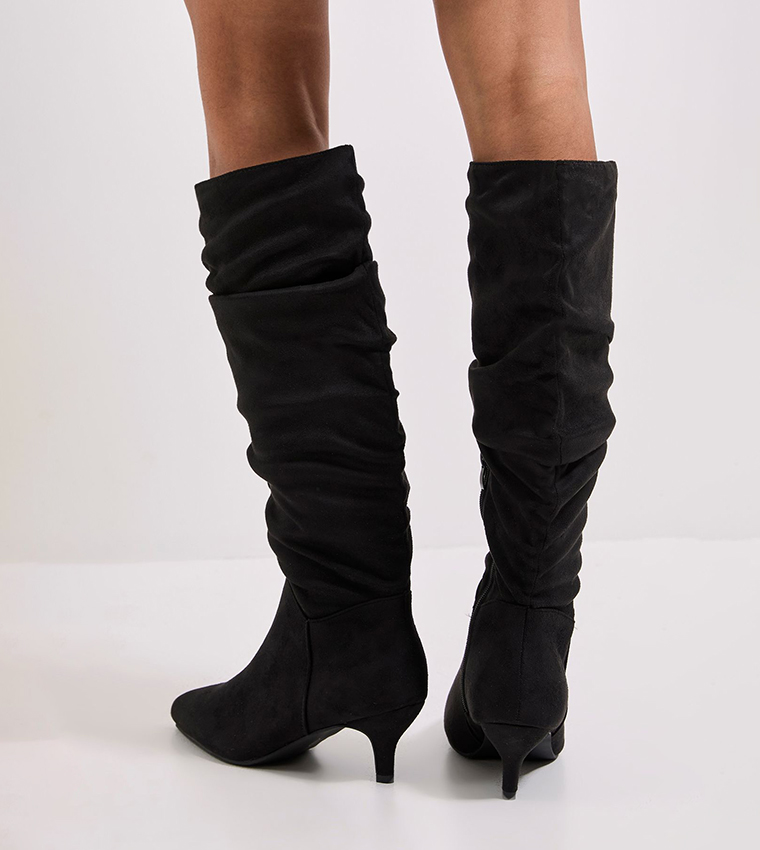 Khloe Faux Suede Kitten Heel Knee High Boots