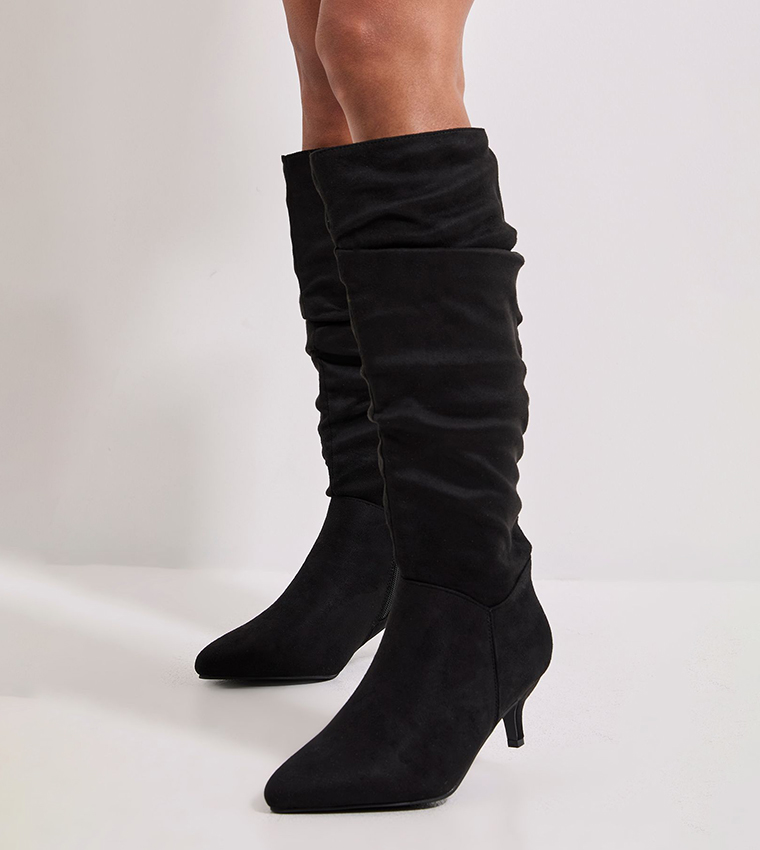 Khloe Faux Suede Kitten Heel Knee High Boots