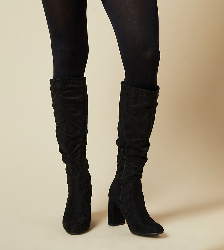 Keris Faux Suede Block Heel Knee High Boots