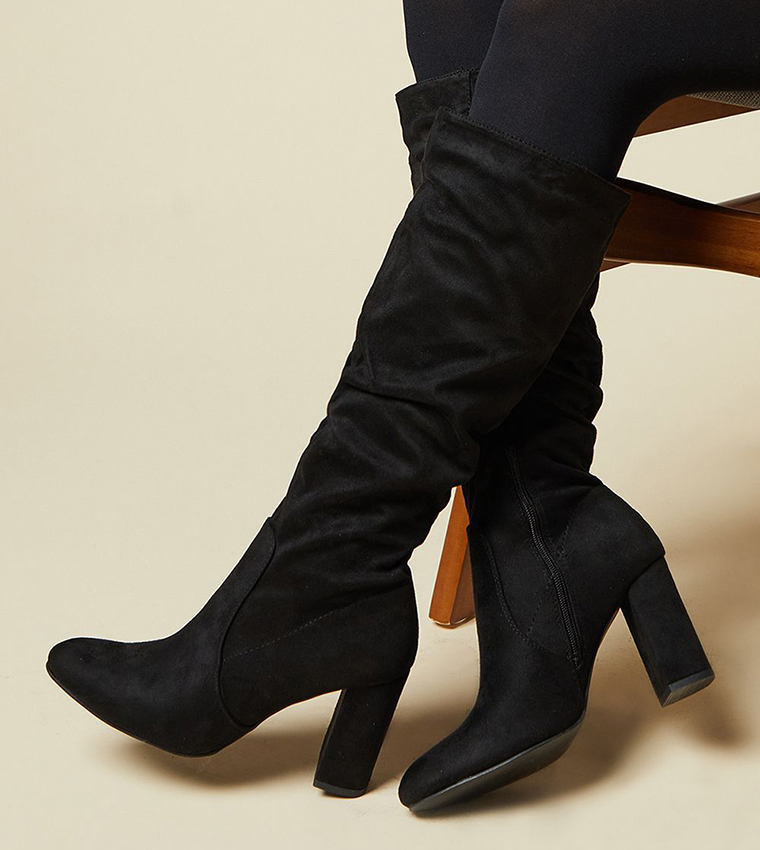 Keris Faux Suede Block Heel Knee High Boots
