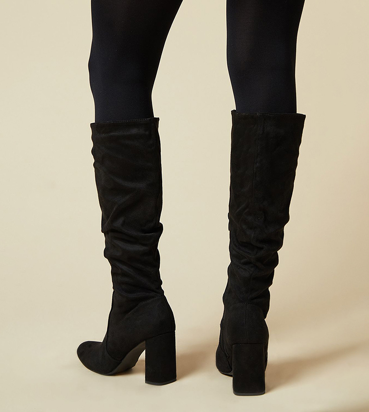 Keris Faux Suede Block Heel Knee High Boots