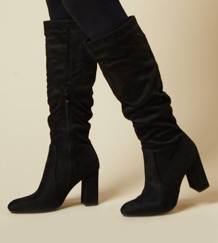 Keris Faux Suede Block Heel Knee High Boots