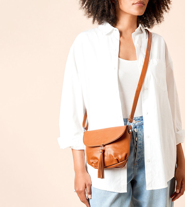 Florence Faux Leather Cross Body Bag with Tassel Detail