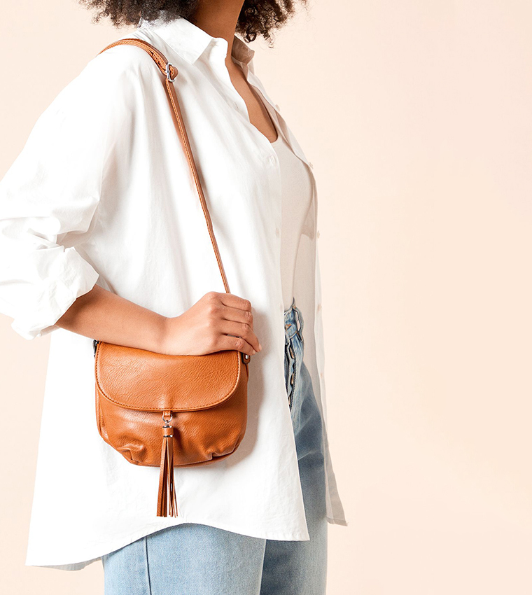 Florence Faux Leather Cross Body Bag with Tassel Detail